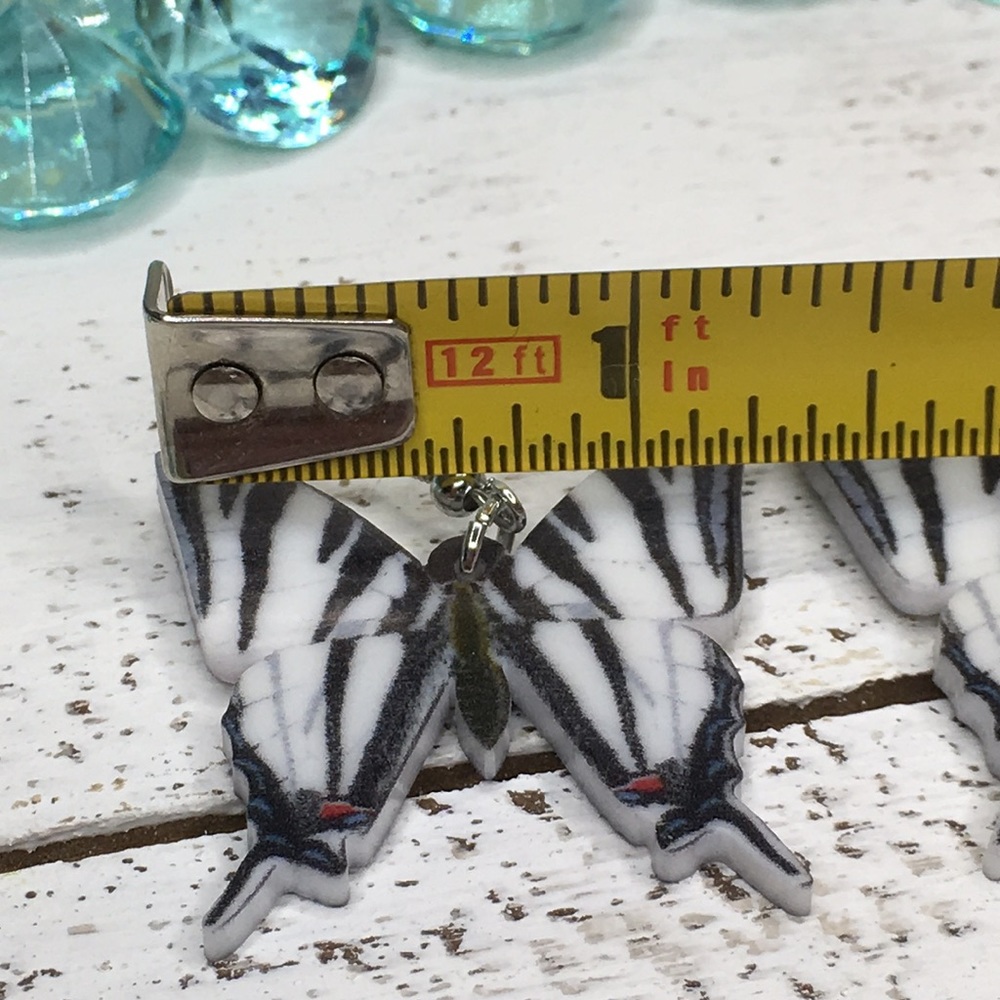 Zebra Acrylic Butterfly Earrings - Picture 7 of 8